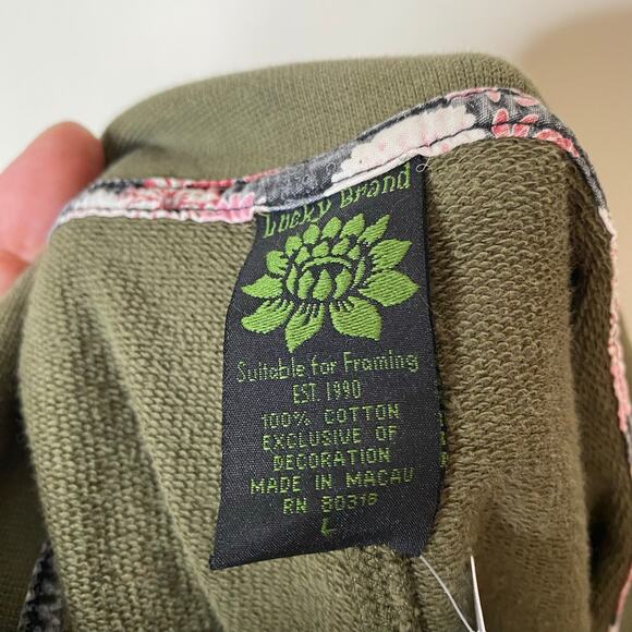 Y2K LUCKY BRAND Green Embroidered Floral Bird Drawstring Cotton Sweatpants Large - Picture 4 of 7